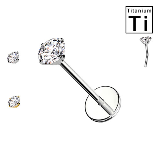 Piercing Labbro con Cristallo Rotondo-Push in