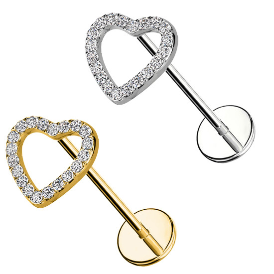 Piercing Labbro con Cuore di Cristalli-Push in