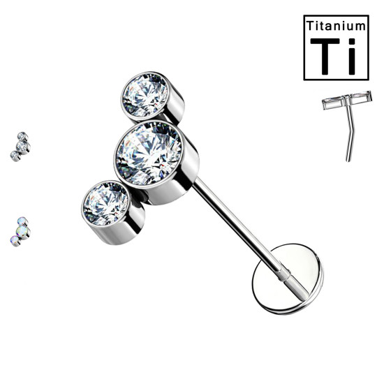 Piercing Labret Borchie Cartilagine Push-in Tre Cristalli