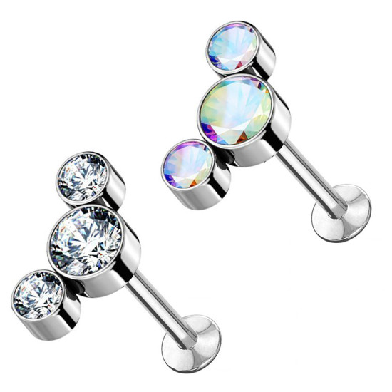 Piercing Labret Borchie Cartilagine Push-in Tre Cristalli