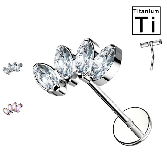 Piercing Labret in Titanio con quattro Cristalli -Push-in