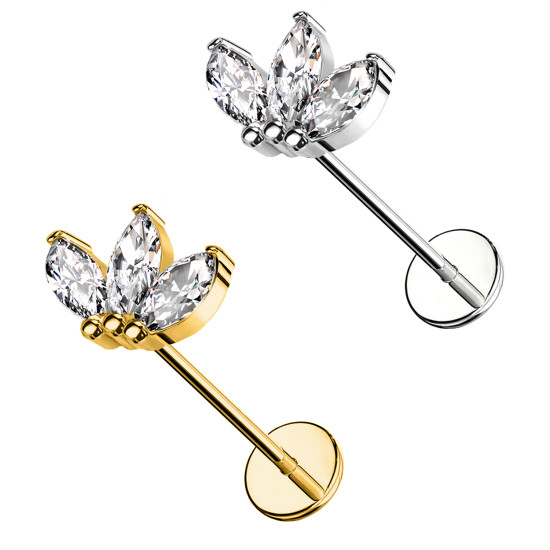 Piercing Labbro in Titanio con Fiore a Tre Petali-Push in