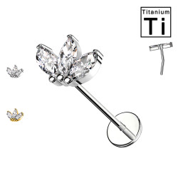 Piercing Labbro in Titanio con Fiore a Tre Petali-Push in Piercing Labbro in Titanio con Fiore a Tre Petali-Push in