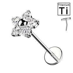 Piercing Labret Push-In in Titanio con Fiore di Cristalli