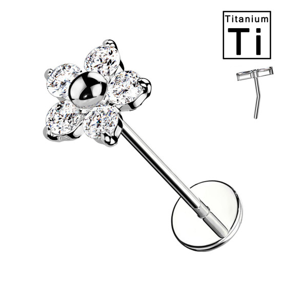 Piercing Labret Push-In in Titanio con Fiore di Cristalli