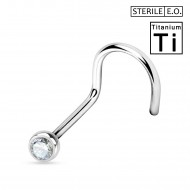 Sterile Nose Stud in Titanium with Crystal