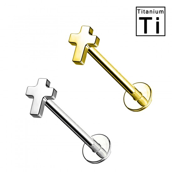 PWC-058 Cross-Shaped Titanium Labret Piercing with Internal Threading