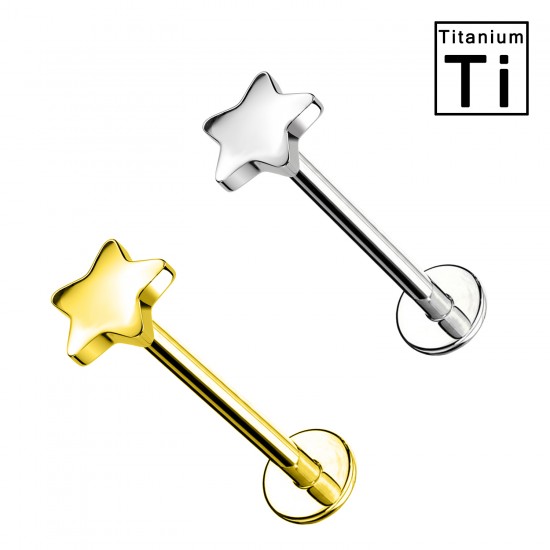 PWC-062 Piercing Labret de Titanio en Forma de Estrella con Rosca Interna