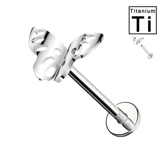 PWC-190 Piercing Labret in Titanio a Forma di Farfalla con Cristalli e con Filettatura Interna