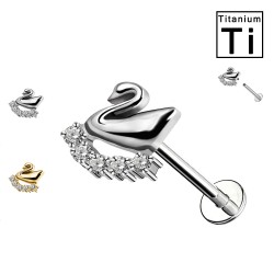 PWC-191 Piercing Labret in Titanio a Forma di Cigno con Cristalli e con Filettatura Interna PWC-191 Piercing Labret in Titanio a Forma di Cigno con Cristalli e con Filettatura Interna