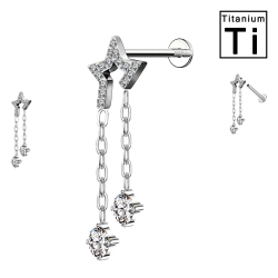 PWC-192 Piercing Labret in Titanio con Forma di Stella e Catene di Cristalli e con Filettatura Interna PWC-192 Piercing Labret in Titanio con Forma di Stella e Catene di Cristalli e con Filettatura Interna