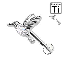 PWC-194 Piercing Labret in Titanio a Forma di Colibrì con Cristalli e con Filettatura Interna PWC-194 Piercing Labret in Titanio a Forma di Colibrì con Cristalli e con Filettatura Interna