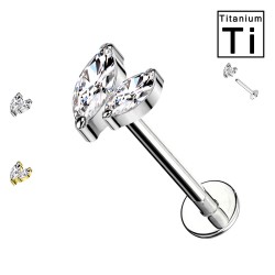 PWC-204 Piercing Labret a Forma di Doppia Foglia in Titanio con Filettatura Interna