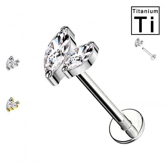 PWC-204 Piercing Labret Doble Hoja de Titanio con Rosca Interna