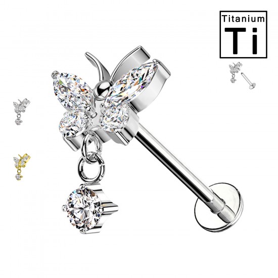 PWC-209 Piercing a Forma di Farfalla con Cristalli in Titanio con Filettatura Interna PWC-209 Piercing a Forma di Farfalla con Cristalli in Titanio con Filettatura Interna