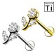 PWC-211 Piercing Labret in Titanio con Cristalli a Forma di Fiore e Foglia  e con Filettatura Interna