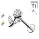PWC-211 Piercing Labret in Titanio con Cristalli a Forma di Fiore e Foglia  e con Filettatura Interna
