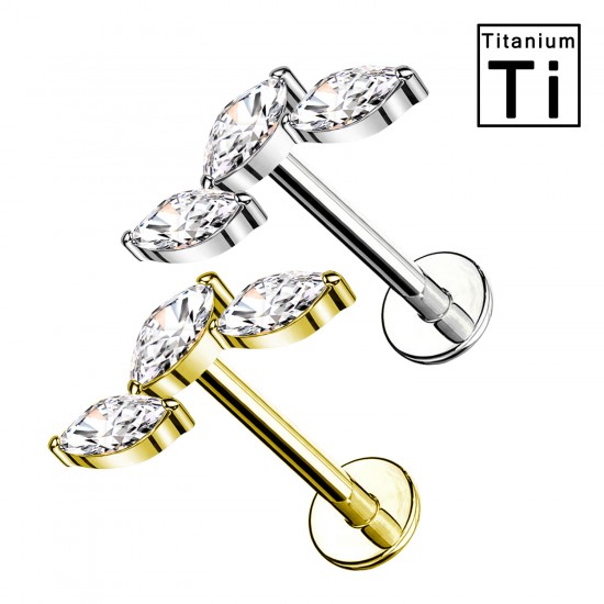 PWC-212 Piercing Labret in Titanio con Cristalli a Forma di Foglie  e con Filettatura Interna