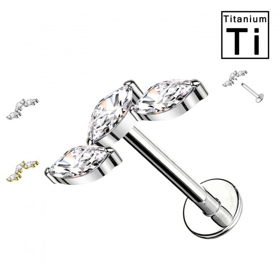 PWC-212 Piercing Labret in Titanio con Cristalli a Forma di Foglie  e con Filettatura Interna