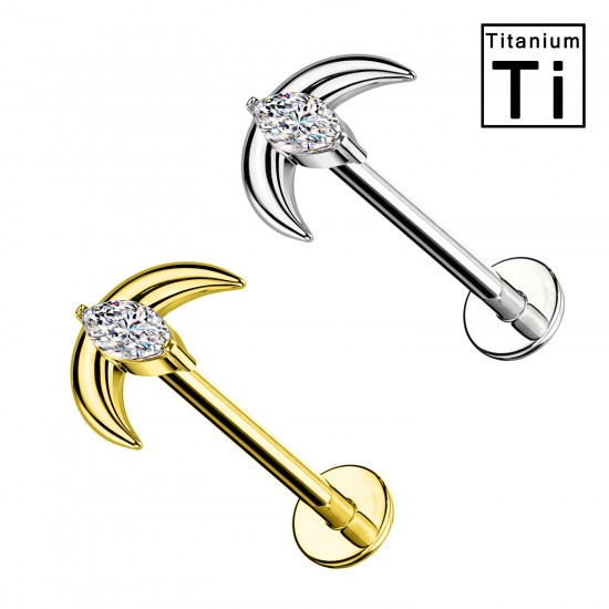 PWC-214 Piercing a forma di mezzaluna con cristallo in titanio con filettatura interna