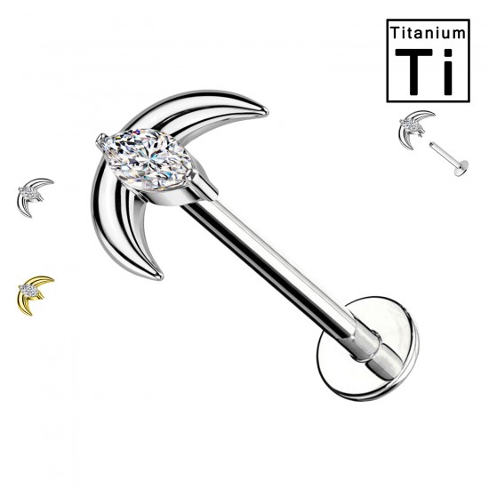 PWC-214 Piercing a forma di mezzaluna con cristallo in titanio con filettatura interna