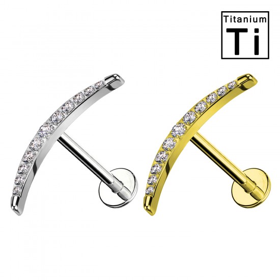 PWC-216 Piercing Curvo con Cristalli in Titanio con Filettatura Interna