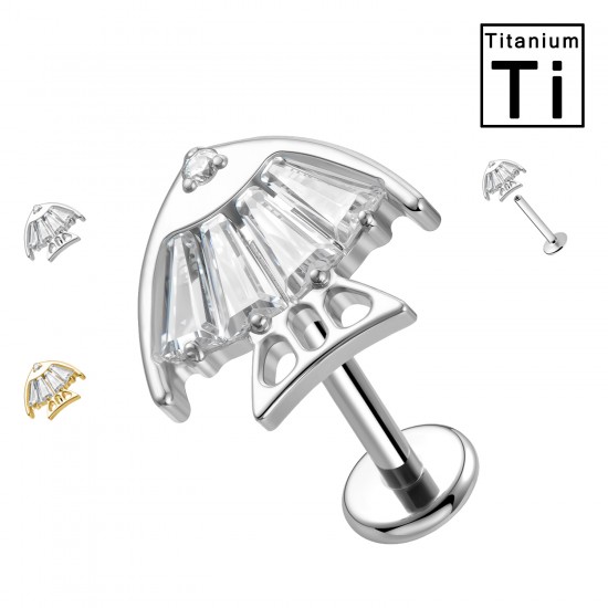PWC-218 Piercing Labret in Titanio a Forma di Pesce con 4 Cristalli e con Filettatura Interna