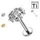 PWC-223 Piercing Labret in Titanio con Cristalli a Forma di Fiore e con Filettatura Interna