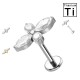 PWC-225 Piercing Labret in Titanio a Forma di Fiore con Cristalli e Filettatura Interna