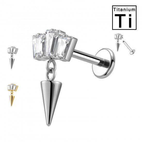 PWC-227 Piercing Labret in Titanio con Cristalli Rettangolari Filettatura Interna