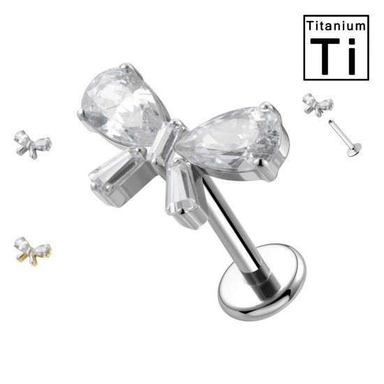 PWC-231 Piercing Labret in Titanio con Nodo a Fiocco con Cristalli e con Filettatura Interna PWC-231 Piercing Labret in Titanio con Nodo a Fiocco con Cristalli e con Filettatura Interna