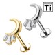 PWC-233 Piercing Labret in Titanio con Luna e 3 Cristalli Rettangolari e con Filettatura Interna