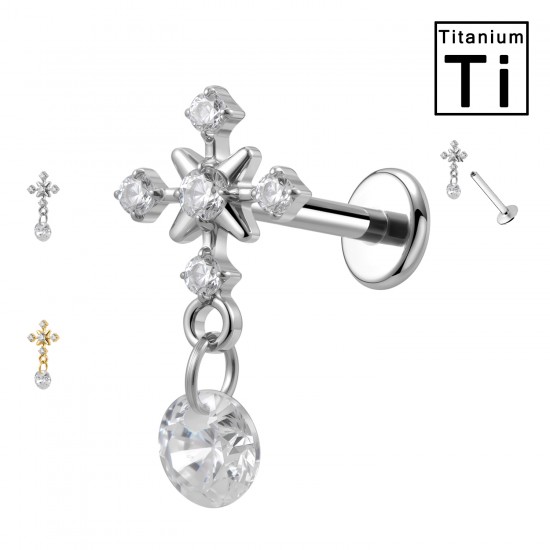 PWC-234 Piercing Labret in Titanio con Forma di Neve e Con Pendente con Filettatura Interna