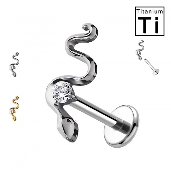 PWC-239 Piercing Labret in Titanio con Serpente con Cristallo Filettatura Interna