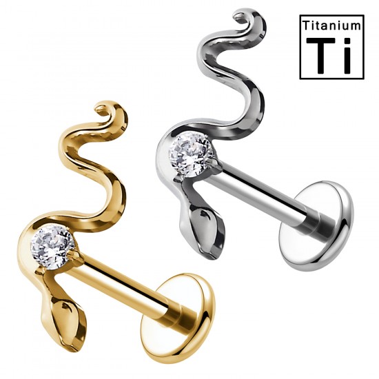 PWC-239 Piercing Labret in Titanio con Serpente con Cristallo Filettatura Interna