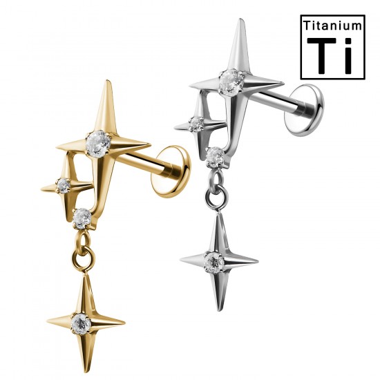 PWC-240 Piercing Labret in Titanio con Stella con Cristallo Filettatura Interna