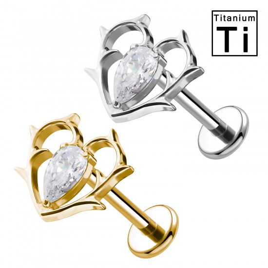 PWC-243 Piercing Labret in Titanio con Cuore con Cristallo Filettatura Interna