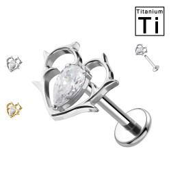 PWC-243 Piercing Labret in Titanio con Cuore con Cristallo Filettatura Interna