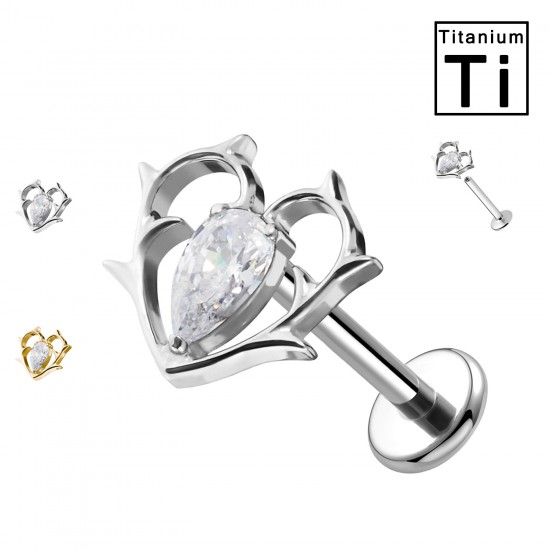 PWC-243 Piercing Labret in Titanio con Cuore con Cristallo Filettatura Interna