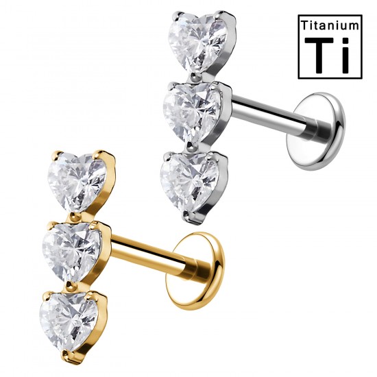 PWC-245 Piercing Labret in Titanio con Cuore con Cristalli Filettatura Interna