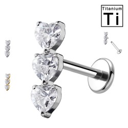 PWC-245 Piercing Labret in Titanio con Cuore con Cristalli Filettatura Interna