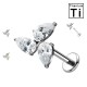 PWC-247 Piercing Labret in Titanio con Fiore a Tre Petali di Cristalli a Goccia Filettatura Interna