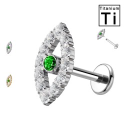 PWC-248 Piercing Labret in Titanio con Occhio con Cristallo Filettatura Interna