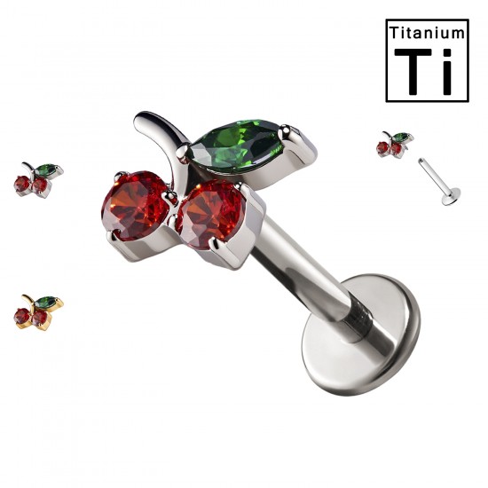 PWC-249 Piercing Labret in Titanio a Ciliegia con Cristalli Colorati