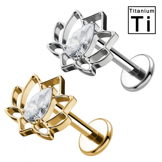 PWC-251 Piercing Labret in Titanio con Fiore di Loto con Cristallo Filettatura Interna PWC-251 Piercing Labret in Titanio con Fiore di Loto con Cristallo Filettatura Interna