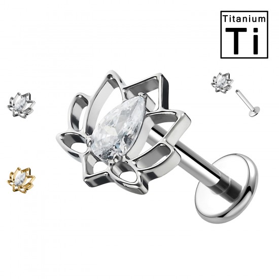 PWC-251 Piercing Labret in Titanio con Fiore di Loto con Cristallo Filettatura Interna PWC-251 Piercing Labret in Titanio con Fiore di Loto con Cristallo Filettatura Interna