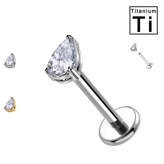PWC-252 Piercing Labret in Titanio con Cristallo a Forma di Goccia