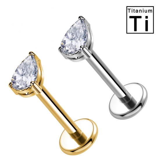 PWC-252 Piercing Labret in Titanio con Cristallo a Forma di Goccia
