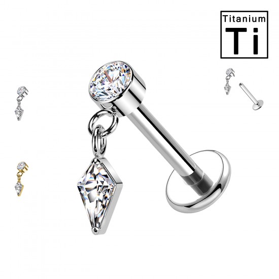 PWC-258 Piercing Labret in Titanio con Cristallo a Forma di Diamante