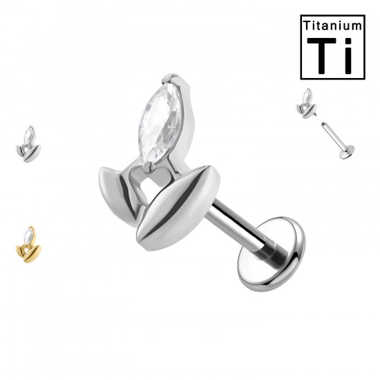 PWC-267 Piercing Labret in Titanio a Forma di Goccia con Cristallo